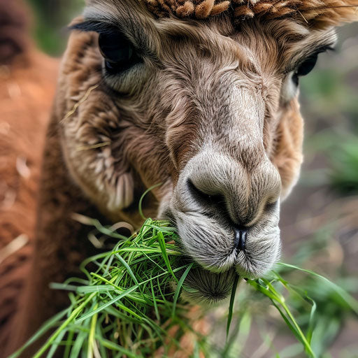 Close-up of alpaca biting grass