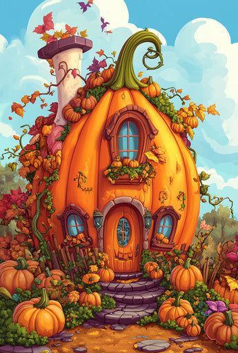 Pumpkin house with Halloween decorations