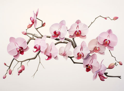 Pink orchid in realistic style with twisted branches