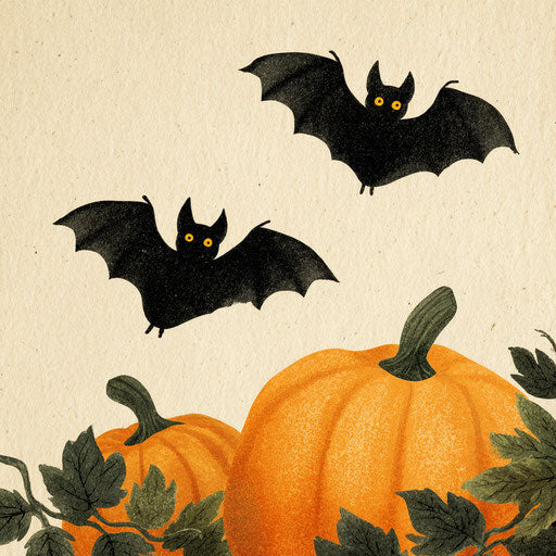 Decorative Black Bats and Bright Orange Pumpkins