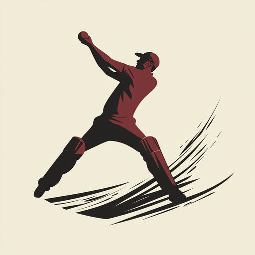 Inspiring cricket logo design featuring minimalist player catching ball with elegant typography in burgundy and black on cream background