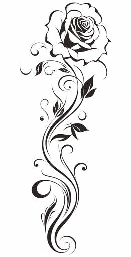 Black and white tattoo of a rose, cartoon abstraction style
