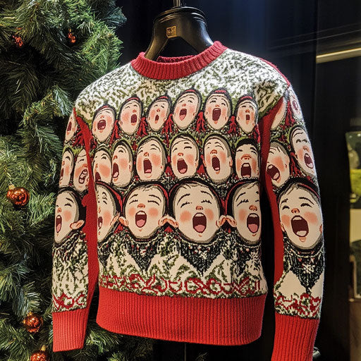 Ugly Christmas sweater with QR code singing animated elves