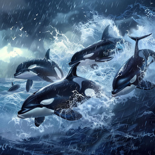 Orca ballet in tropical rainstorm