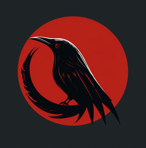 Black and red crow's face on a crescent