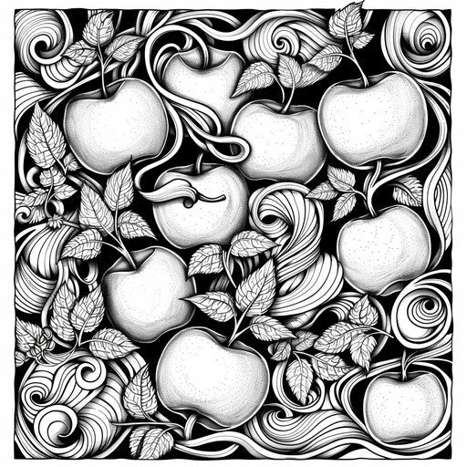 Complex abstract design with apples and vines