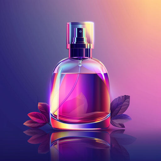 Perfume clipart in photorealistic style with a flat random background, vibrant tones and enhanced clarity