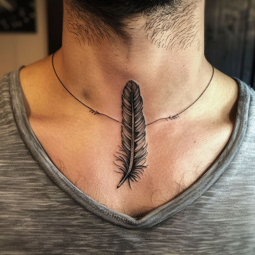 Feather tattoos symbolizing lightness, in the style of Steve Sack