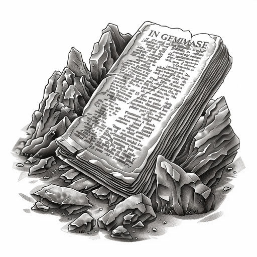 Illustration of the Ten Commandments, ancient stone tablet tattoo design