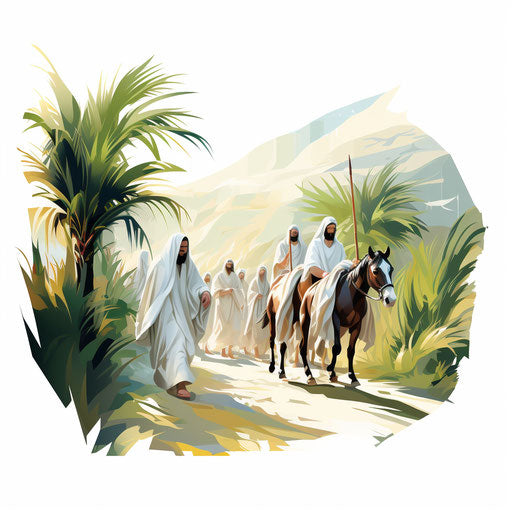 Palm Sunday clipart in the style of oil painting, on a white background