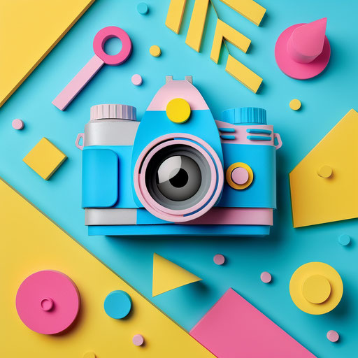 Playful photography logo with bright colors and fun shapes