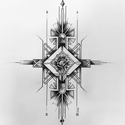Symmetrical elegant lines framing Cruz tattoo sketch