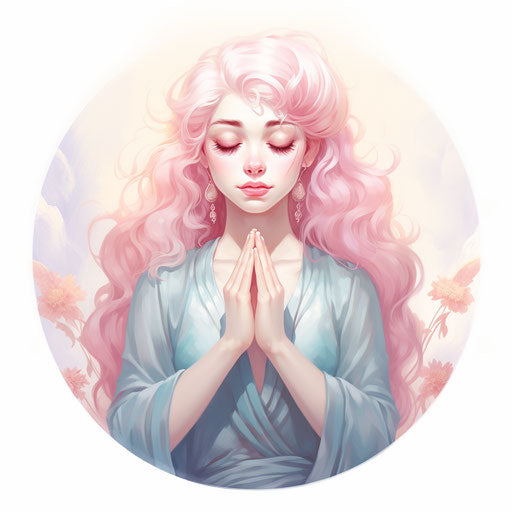 Praying image in the style of Pastel Colors Art, on white background