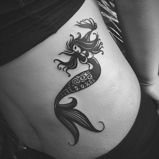 Tribal style mermaid tattoo