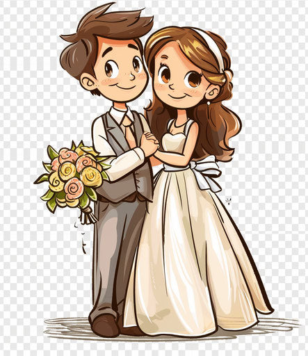 Happy couple funny wedding cartoon person transparent clipart