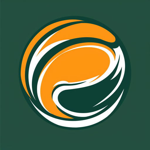 Basketball logo with bold circular design on dark green background