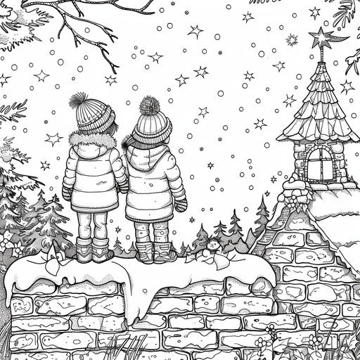 Cozy winter night with children gazing at the stars