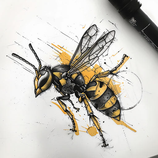 Contemporary sketch of a wasp with minimalist elements