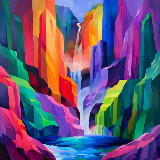 Angel Falls with bold shapes and vibrant colors
