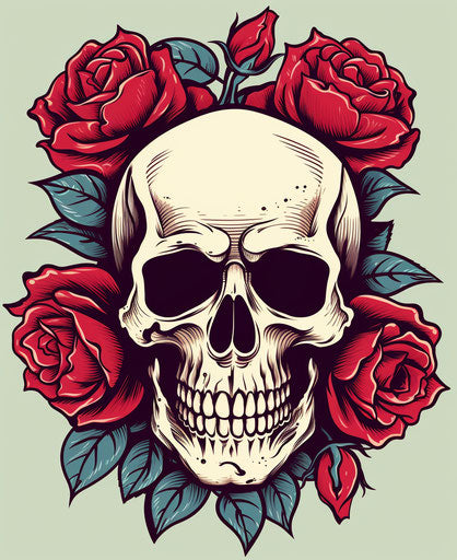 Skull and roses vector in feminine pop art style