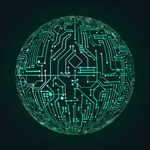 Tech news logo with circuit board pattern forming a globe