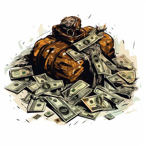 Money in Chiaroscuro Art style, on white background