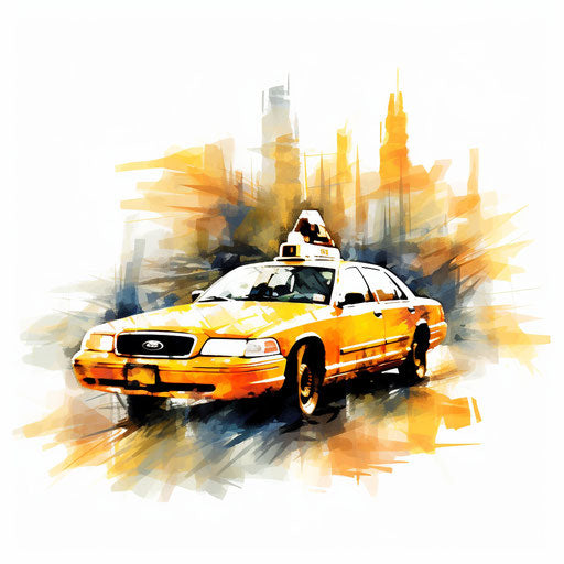 Impressionistic taxi clipart on white background