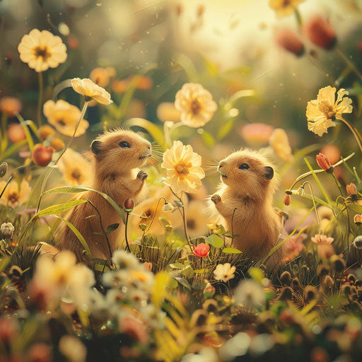 Prairie dogs in a whimsical meadow