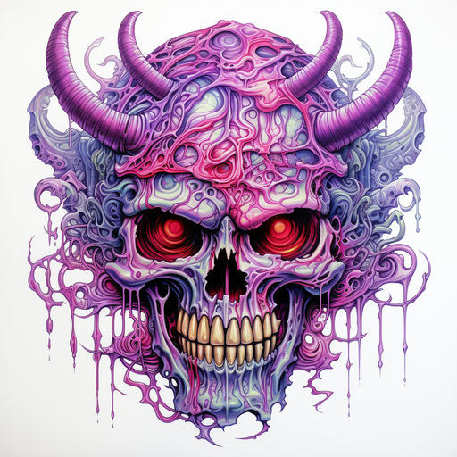 Demon skull drawing in colorful graffiti style
