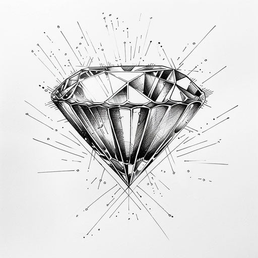 Energetic flat tattoo sketch of a micro realism diamond
