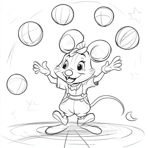 Mouse juggling balls at the circus, Butch Hartman style