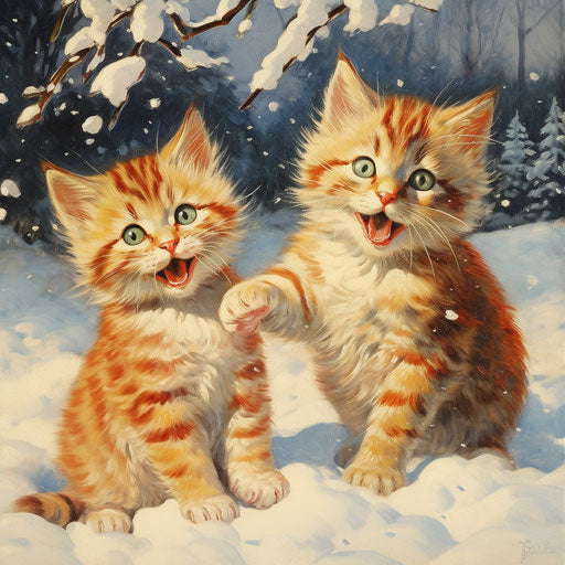 Kittens playing in the snow