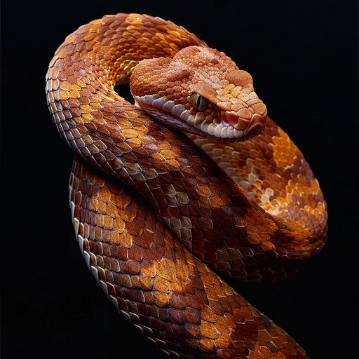 Copperhead snake in movement, in the style of Frans Lanting