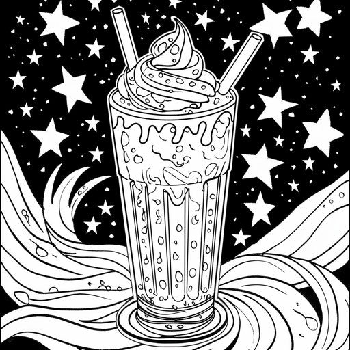 Starry night milkshake, in the style of Jen Bartel, coloring book page
