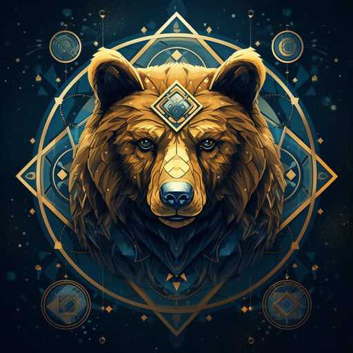 Bear's head with geometric symbols, alchemical symbolism