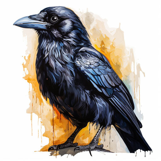 Crow clipart in the style of Oil painting, on a white background