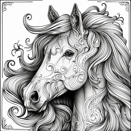 Horse head with flowing mane
