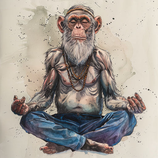 Artwork wise old monkey meditation pose, spiritual tattoo design