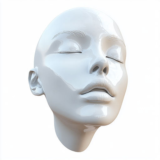 Realistic 3D face with flat white background, isolated clipart