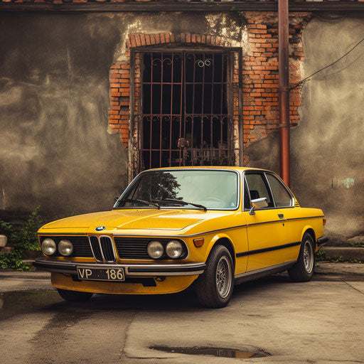 Classic BMW car bright yellow