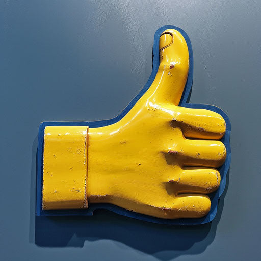 Thumbs up sign, dark yellow and light indigo style