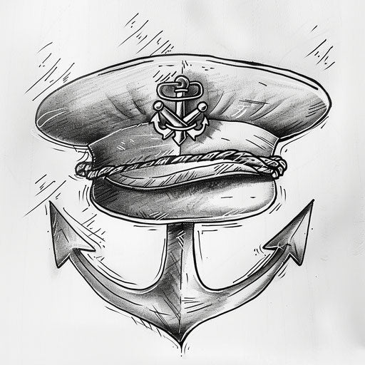 Navy tattoo sketch of sailor's cap and crossed anchors