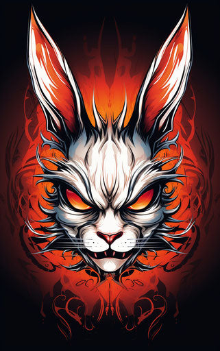 Angry rabbit head, optical art style, symmetrical