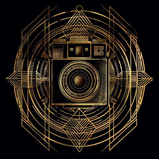 Photologo with geometric patterns and elegant lines in black and gold