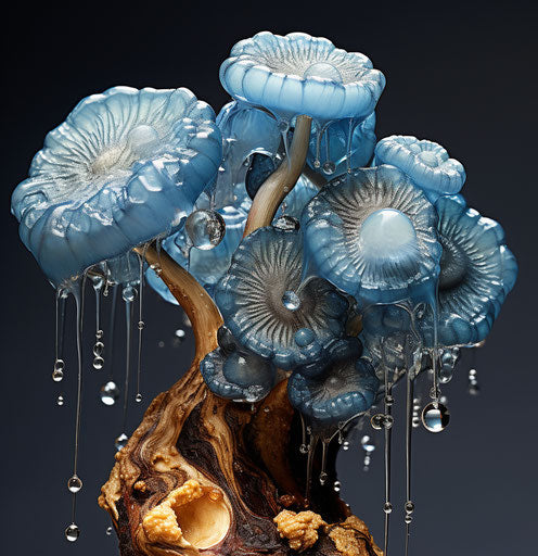 Beautiful plants with sky-blue, dark brown crystals