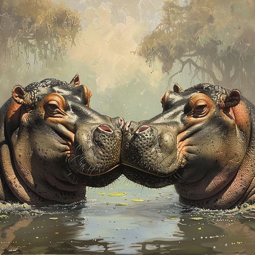 Touching scene of two hippos 'kissing'