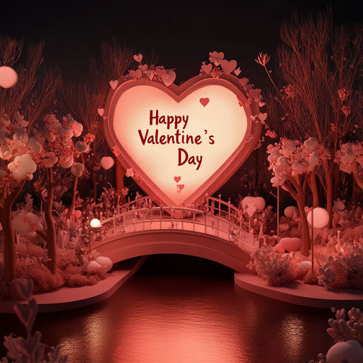 Heart-shaped sculpture with words 'Happy Valentine's Day'