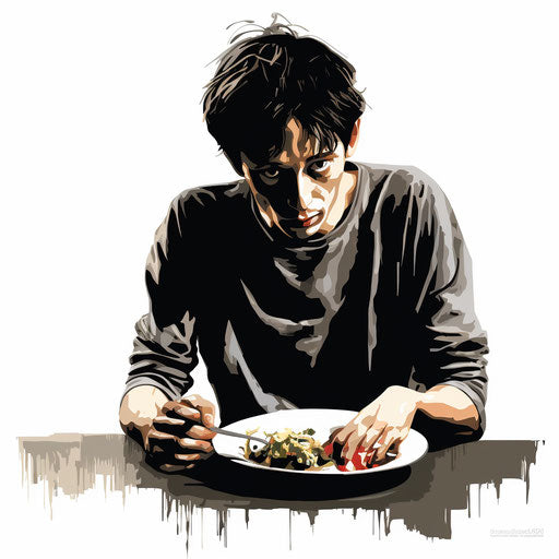Meal illustration in the style of Chiaroscuro Art, on white background