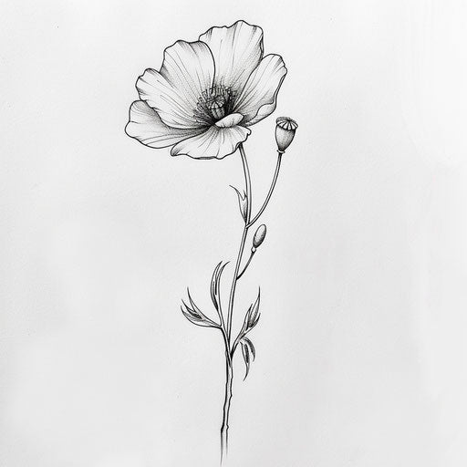 Single poppy flower tattoo design in a delicate sketch style