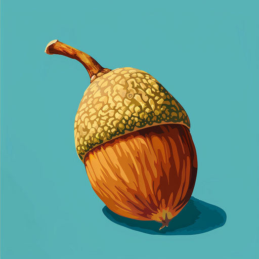 Realistic acorn clipart on flat turquoise background